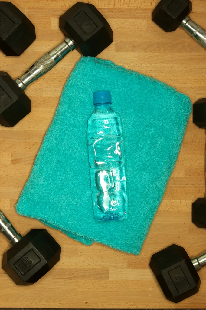 Gym and exercise equipment with water in the gym