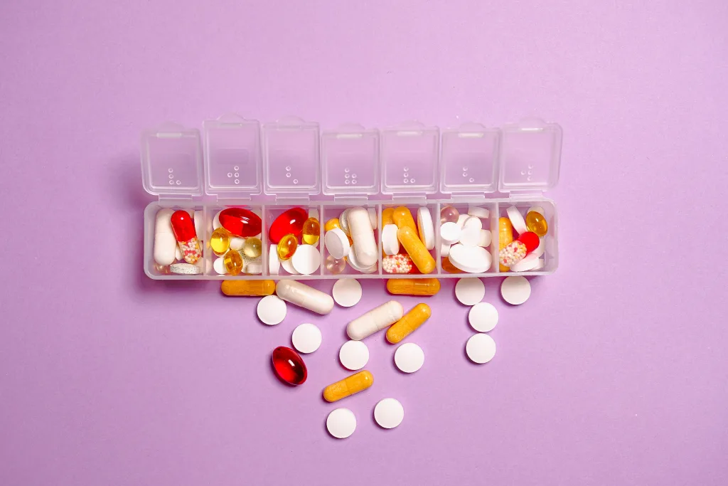 different type of vitamins in a medicine box