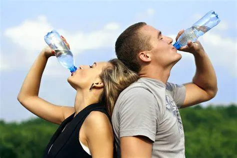 man and woman drinking more water