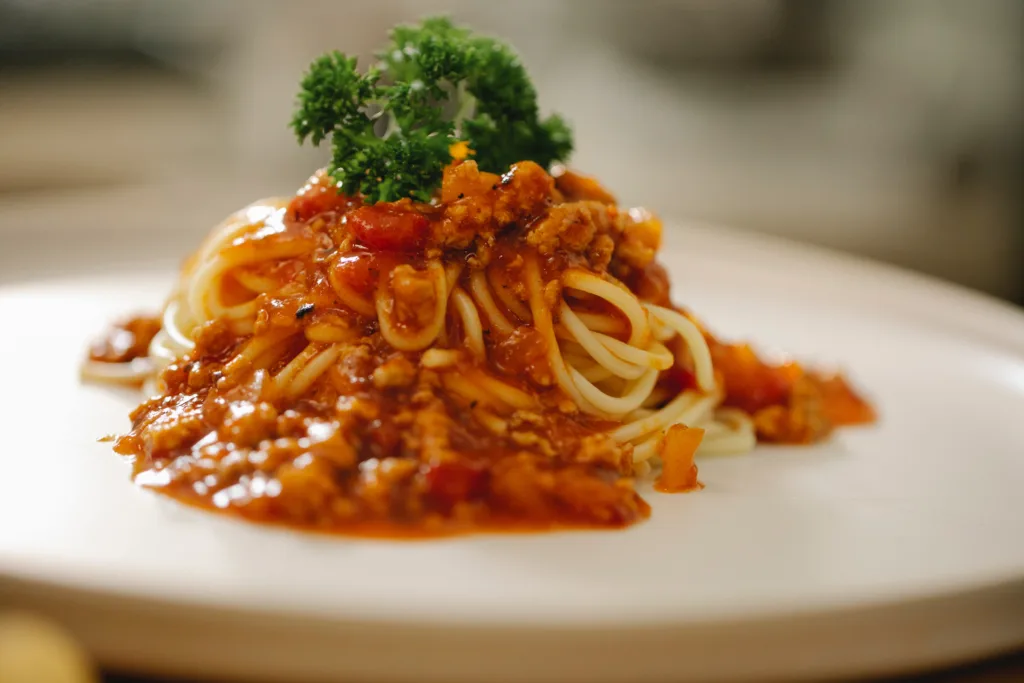 Classic Mediterranean marvels dish of al dente spaghetti served in a savory tomato-based sauce