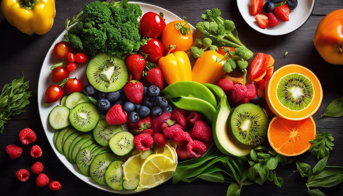 An image of a vibrant and colorful plate of food with various fruits and vegetables, symbolizing the diverse and nutritious options available for a healthy lifestyle.