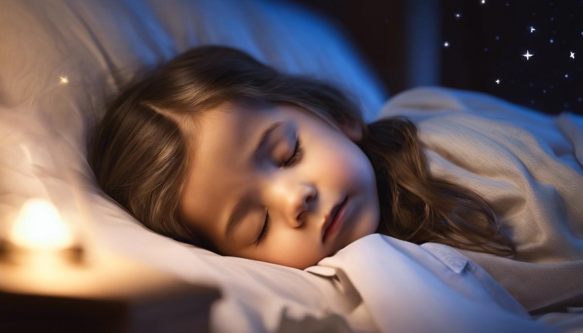 A visual representation of a child sleeping peacefully in bed, highlighting the importance of sleep for children's health and well-being.