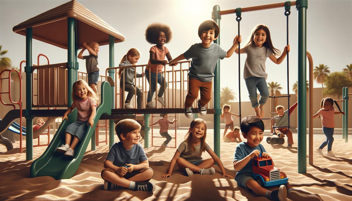 Image of a diverse group of children playing outside together