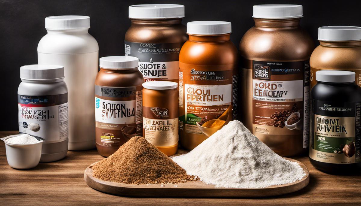 Image of various protein powders displayed on a countertop