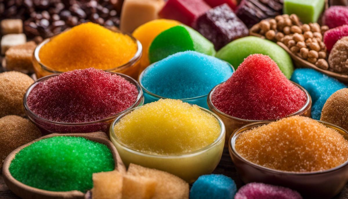 An image showing different types of sugar, showcasing their colors and textures. childhood obesity